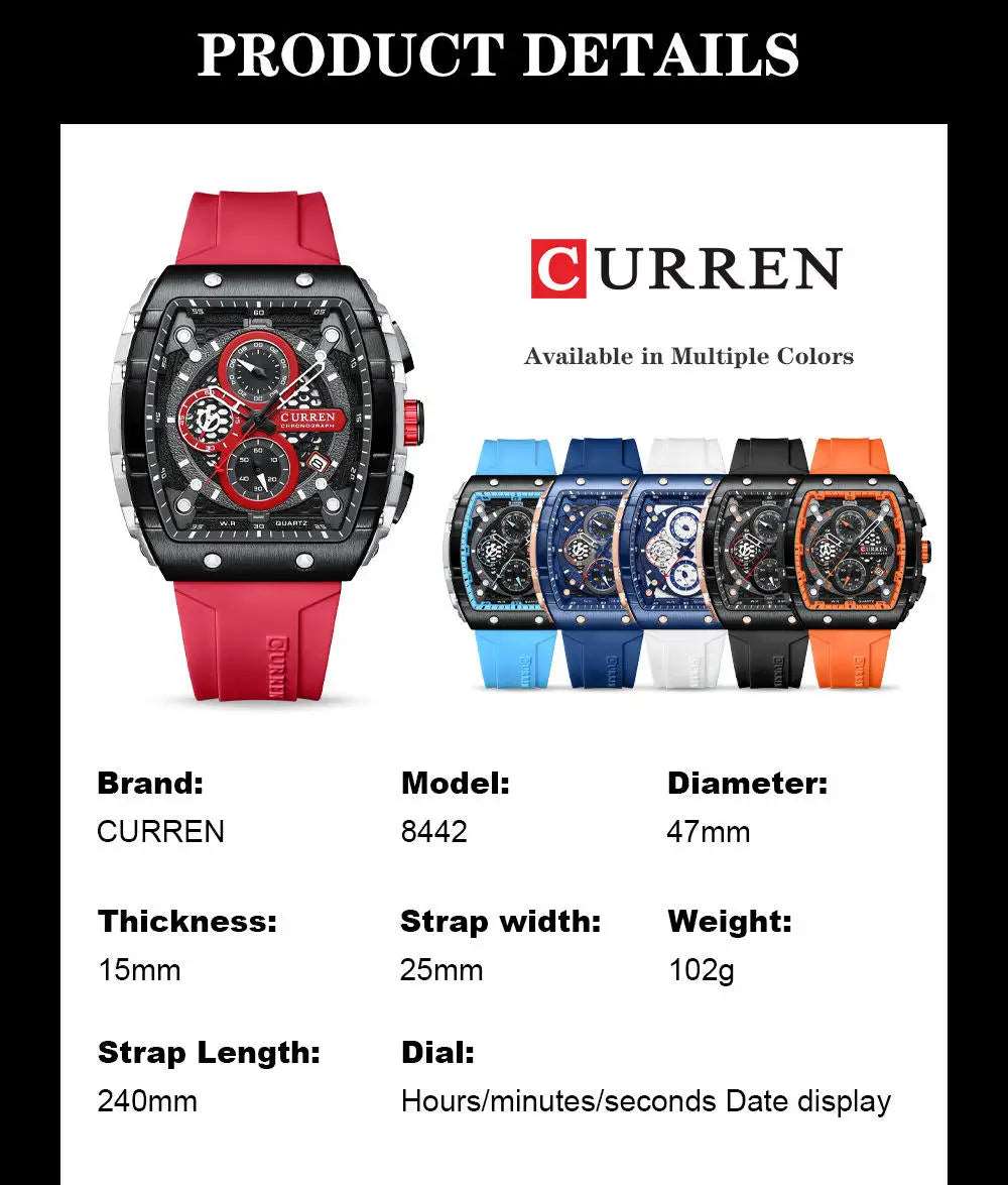 CURREN 8442 Men's Waterproof Sport Wrist Watch - Top Luxury Brand Chronograph Quartz Timepiece for Elegance and Performance, Relogio Masculino iTrade.si