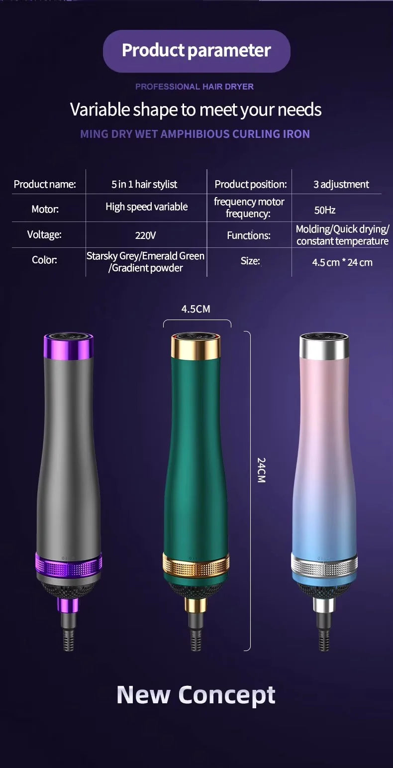 RE-2065 Professional Styler for Drying, Blow-drying, Straightening, Curling Hair - 5 in 1