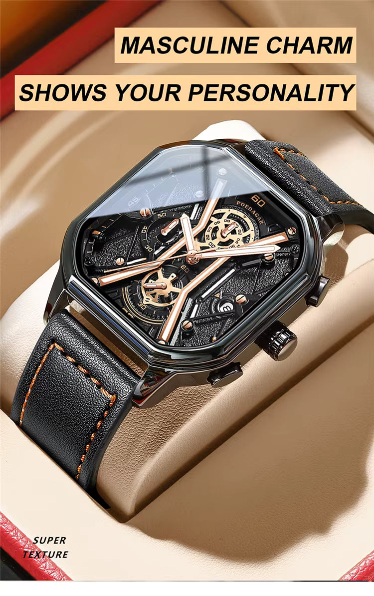 POEDAGAR 922 Muški Hronografski Sat | Kvadratni Dizajn, Kvarcni Mehanizam, Luksuzna Izrada