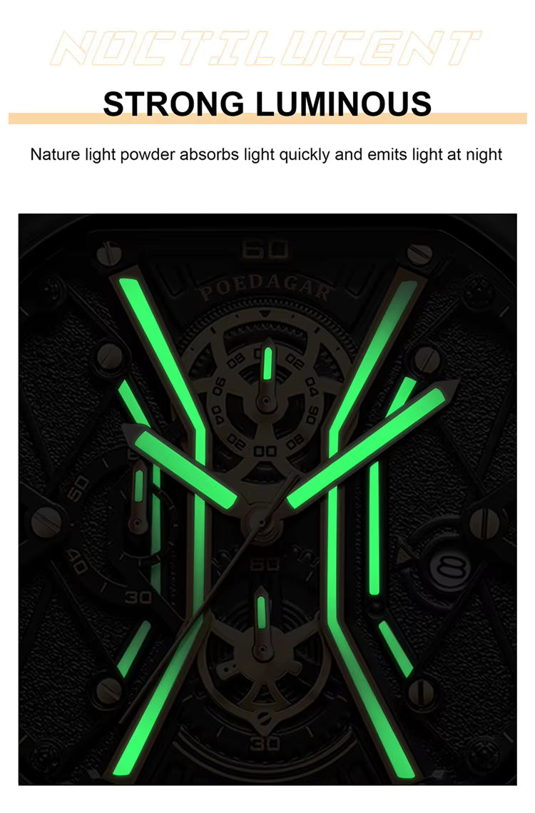 POEDAGAR 922 Muški Hronografski Sat | Kvadratni Dizajn, Kvarcni Mehanizam, Luksuzna Izrada