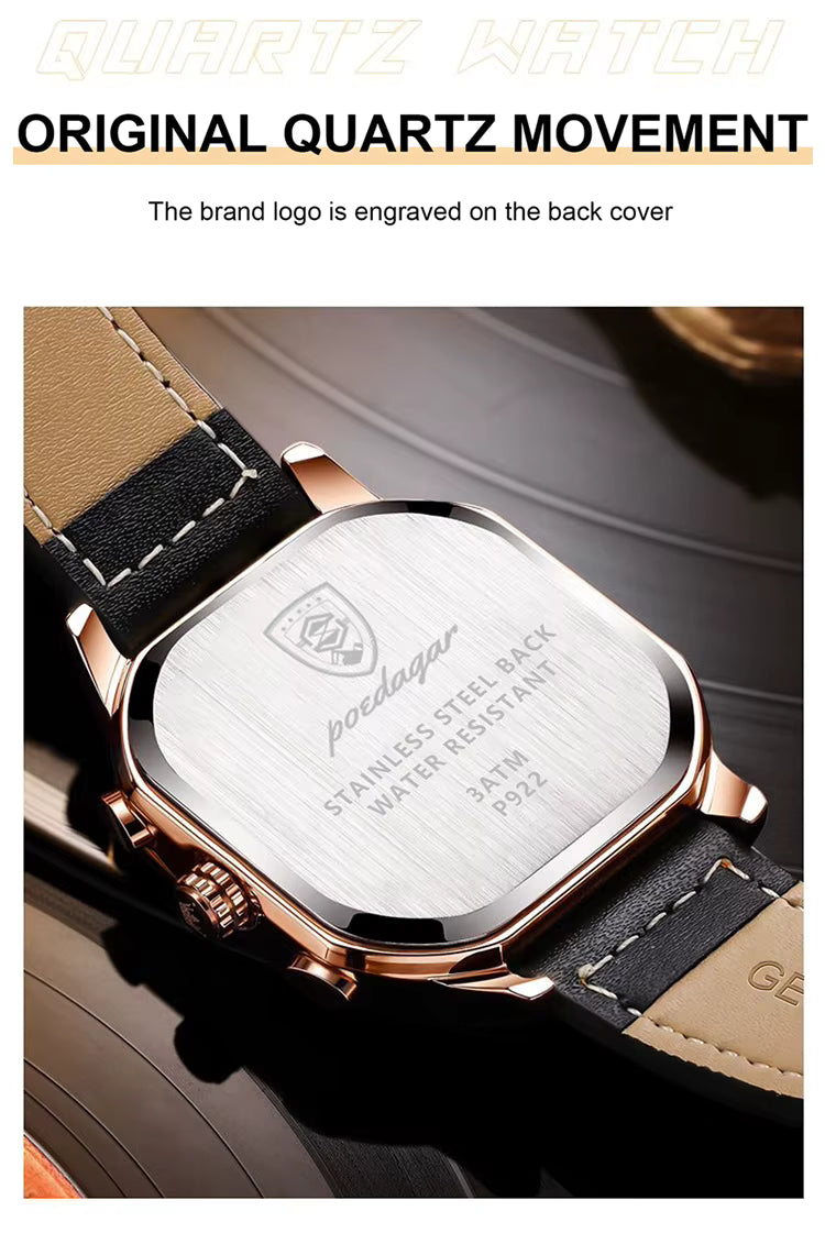 POEDAGAR 922 Muški Hronografski Sat | Kvadratni Dizajn, Kvarcni Mehanizam, Luksuzna Izrada