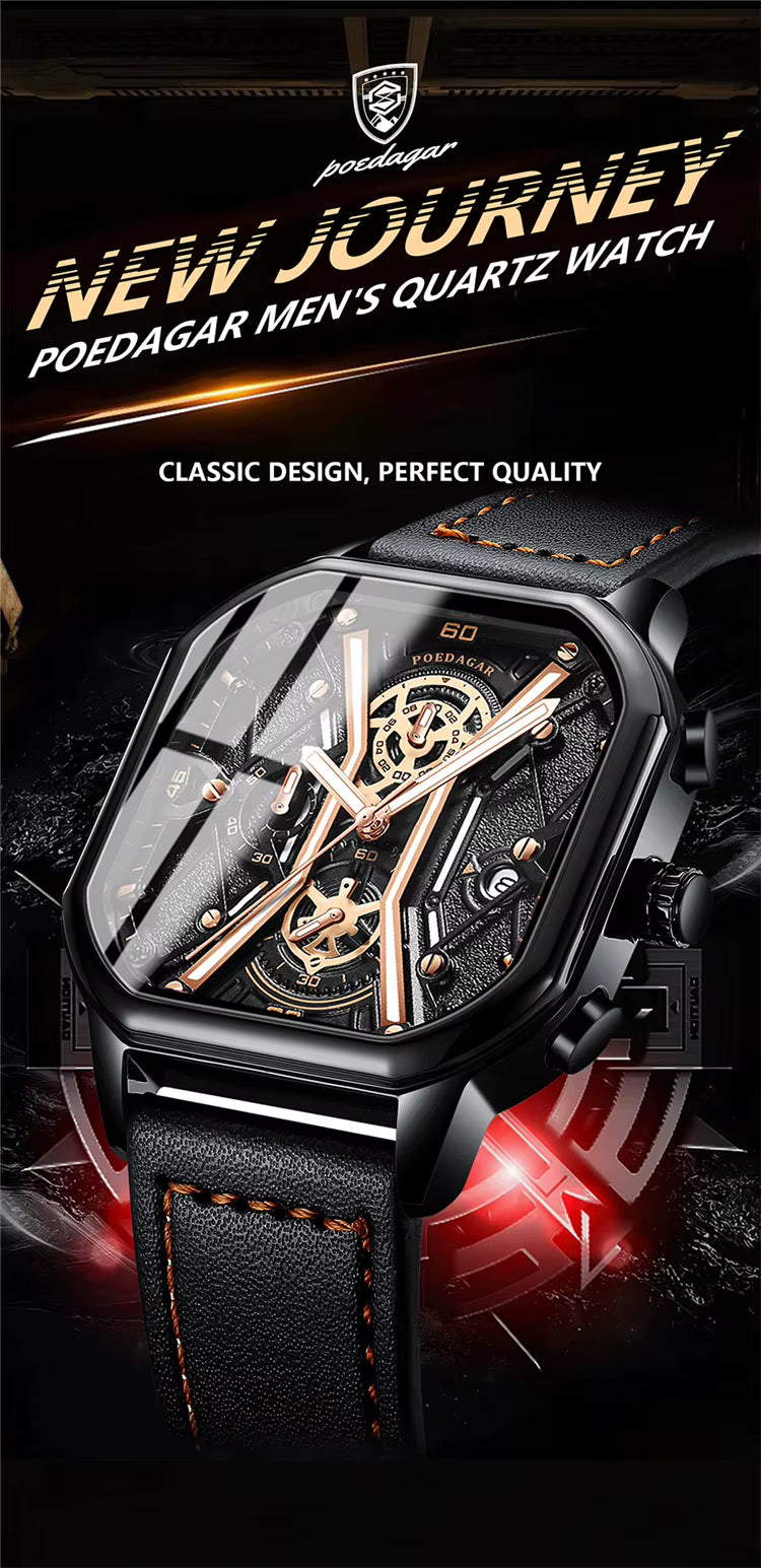 POEDAGAR 922 Muški Hronografski Sat | Kvadratni Dizajn, Kvarcni Mehanizam, Luksuzna Izrada