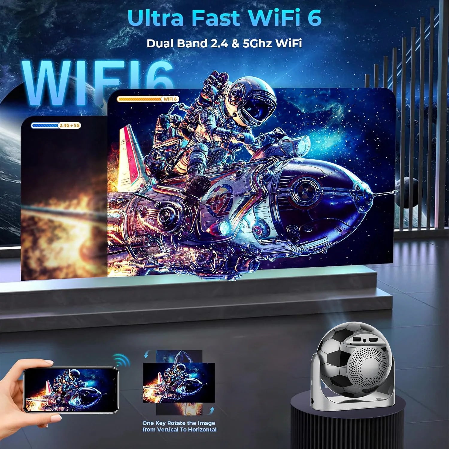 JY360 Auto Focus Football Design Video Projector 160 ANSI Smart Portable Projector with Built-in Speaker