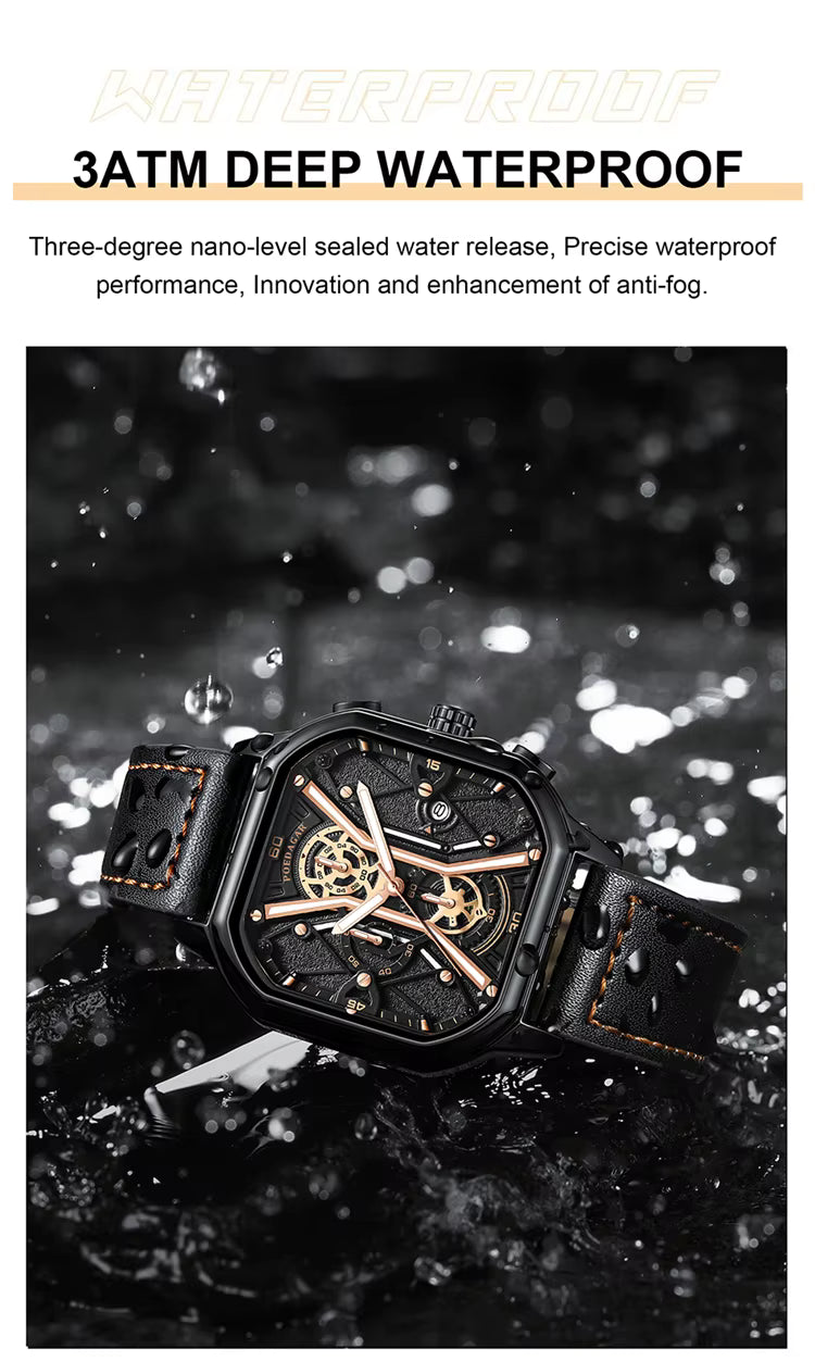 POEDAGAR 922 Muški Hronografski Sat | Kvadratni Dizajn, Kvarcni Mehanizam, Luksuzna Izrada