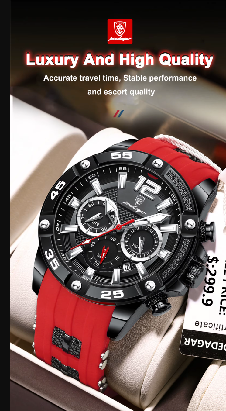 Poedagar 912 Men's Chronograph Watch | Waterproof, Luminous, Silicone Strap iTrade.si