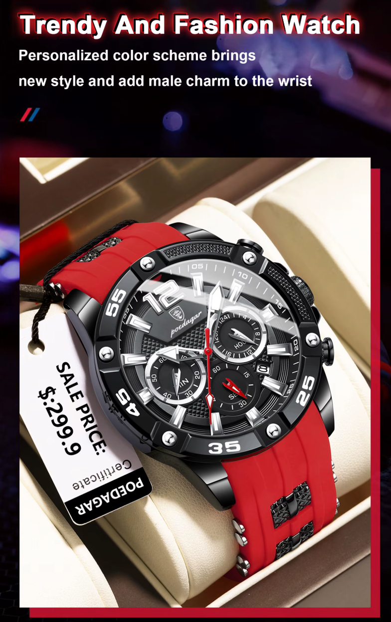 Poedagar 912 Men's Chronograph Watch | Waterproof, Luminous, Silicone Strap iTrade.si