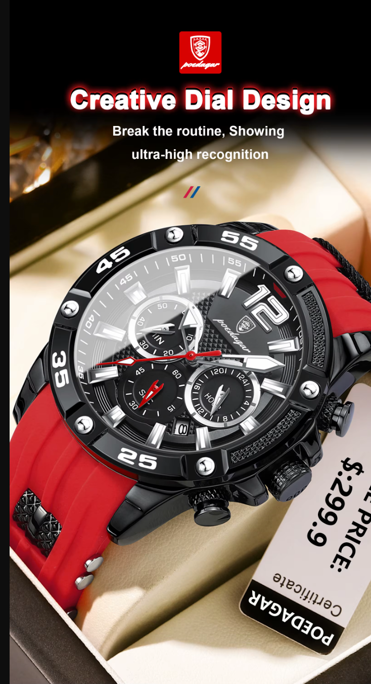 Poedagar 912 Men's Chronograph Watch | Waterproof, Luminous, Silicone Strap iTrade.si