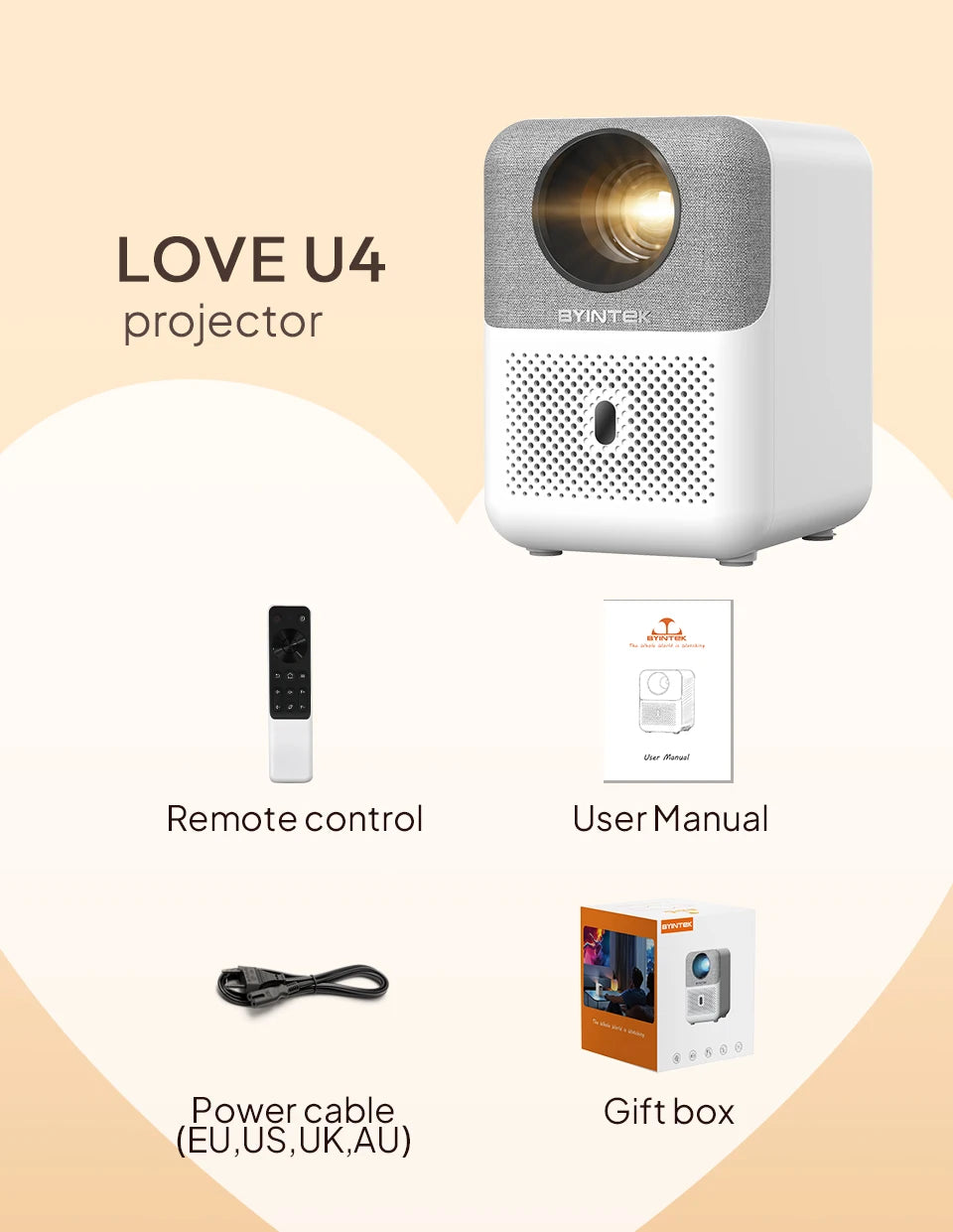 BYINTEK LOVE U4 Smart Mini projektor za kućno kino 4K 1080P Video Android WIFI za Smartphone Kino 