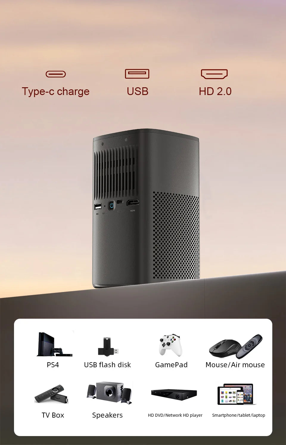 VEVSHAO V30 3D Projector - 4K Smart Android Portable Home Theater