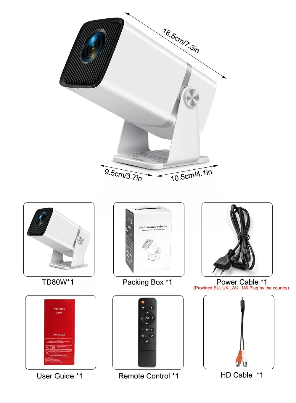 ThundeaL TD80W mini projektor 4K Android WiFi | Full HD 1080P 3D prijenosni projektor za kućno kino za sastanke i filmove