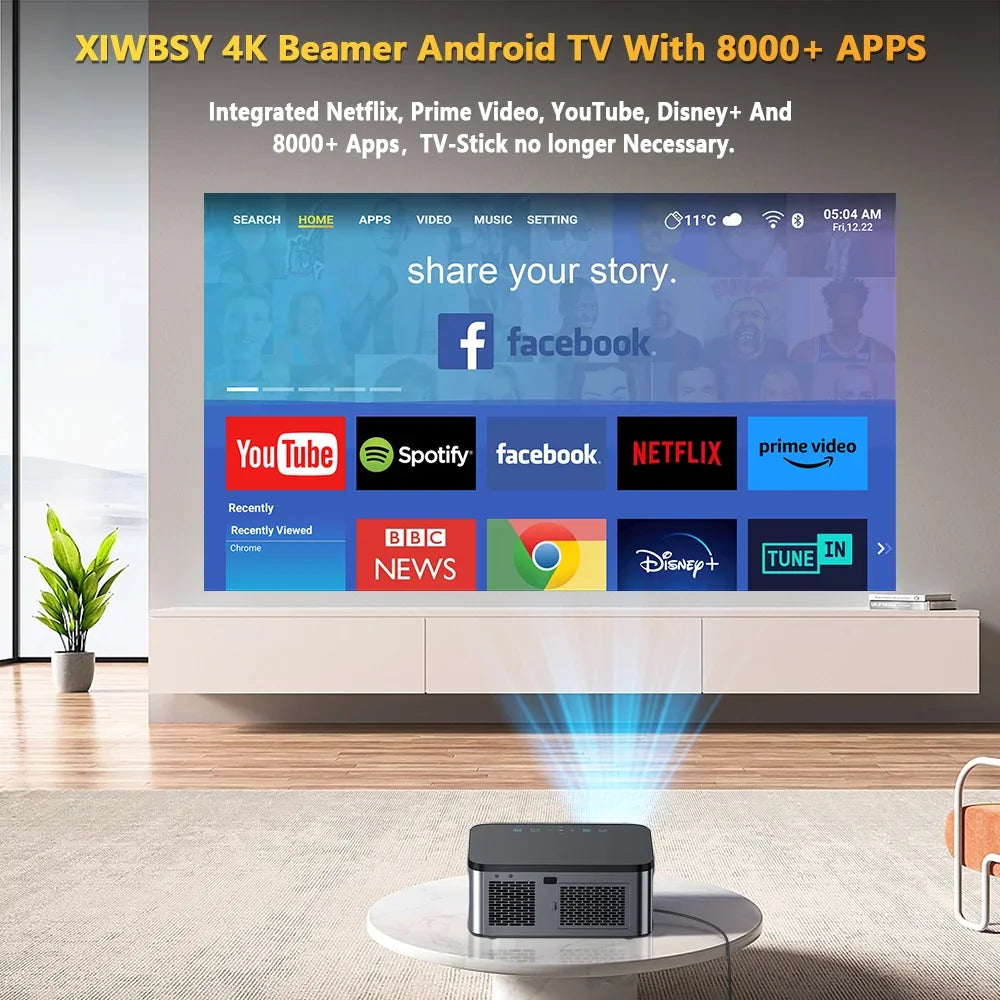 XIWBSY Full HD 1080P Projector 25000Lumens Wifi6 8K Android Projector 3D Smart Home Theater Cinema Proyector Outdoor Beamer