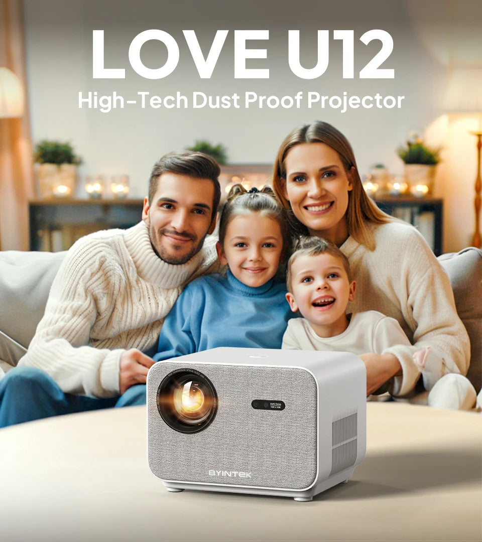 BYINTEK LOVE U12 Full HD 1080P projektor | Podrška za 4K | 800 ANSI lumena | WiFi 6 i Bluetooth 5.2 | Android kućno kino