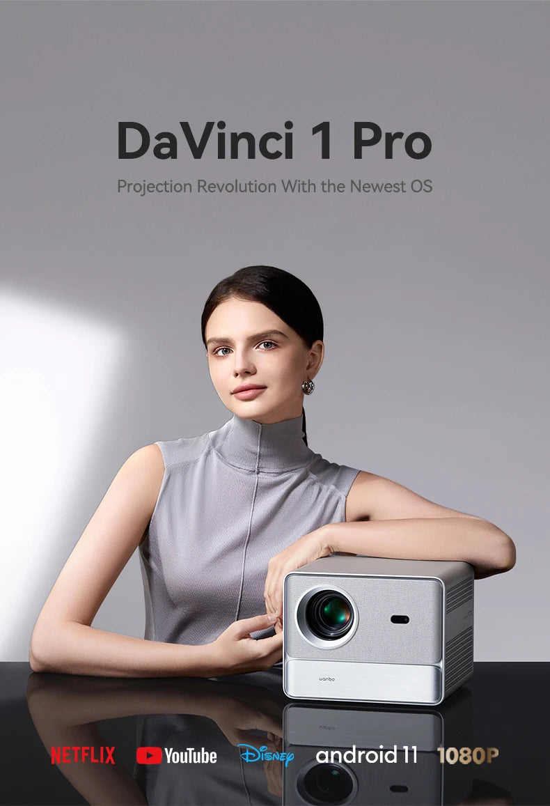 Wanbo DaVinci 1 Pro projektor Full HD 1080P, 4K, Google TV 11.0, auto fokus, 5G WiFi, prijenosno kućno kino 