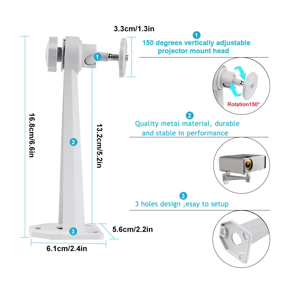 Zidni i stropni nosač za mini projektor nosivosti 5 kg – kompatibilan s TD91, TD90, TD60, P62, CCTV projektorima