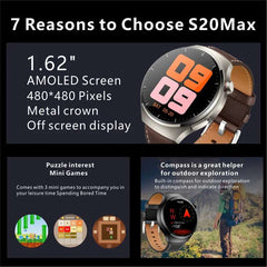 Pametni Sat S20 Max 1.62 inča - Bluetooth pozivi, kompas, NFC, AI glasovne funkcije, bežično punjenje, sportski i fitnes praćenje za muškarce