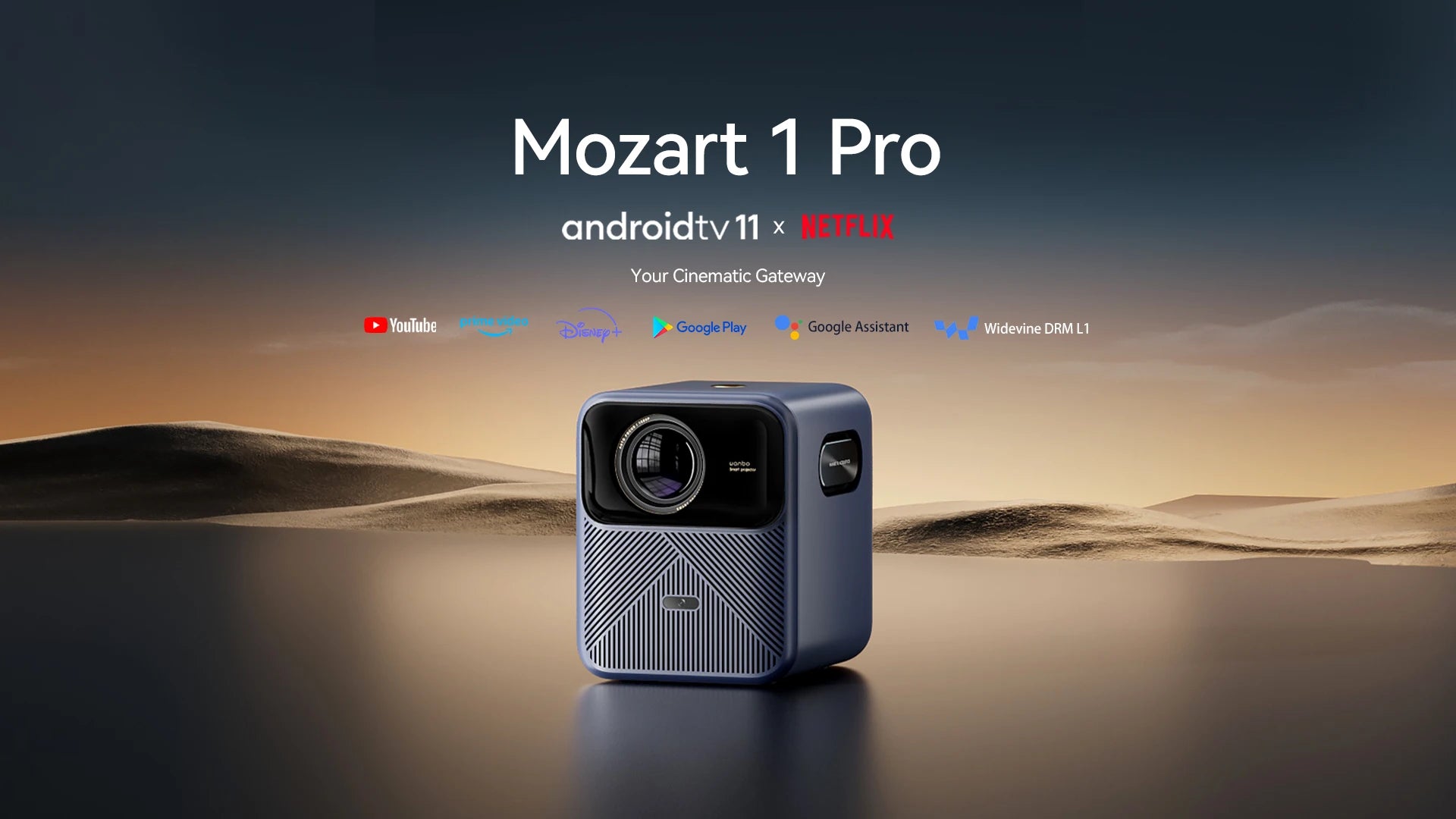 Wanbo Mozart 1 Pro projektor: Android TV 11.0, Google Assistant, Netflix, 1080P, 4K podrška, 900 ANSI lumena, Dual WiFi, DRM L1 certifikat