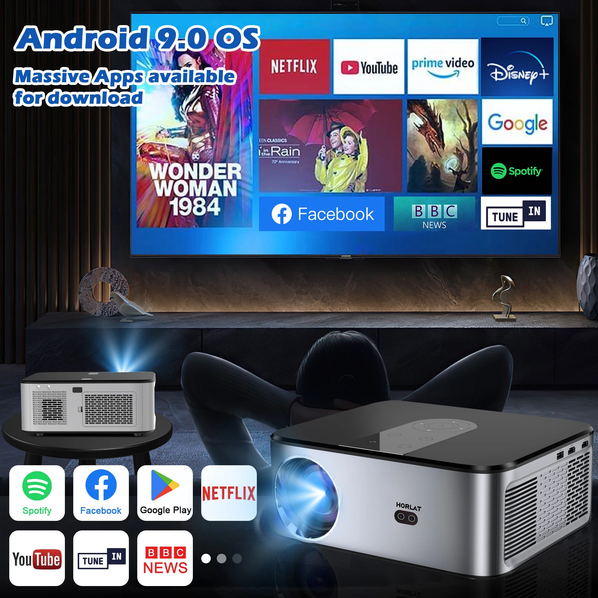 Android 4K LED projektor 800ANSI Full HD 1080P | Prijenosni projektor za kućno kino s Auto Keystone i 5G WiFi