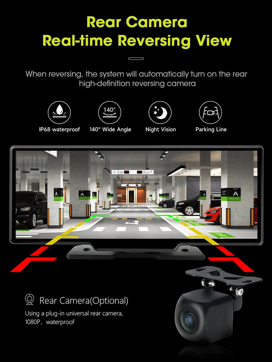 4K Dash Cam 3840x2160P - Video snimanje, bežični CarPlay &amp; Android Auto, 5G WiFi, GPS navigacija, AUX, DVR za automobil s dvije leće