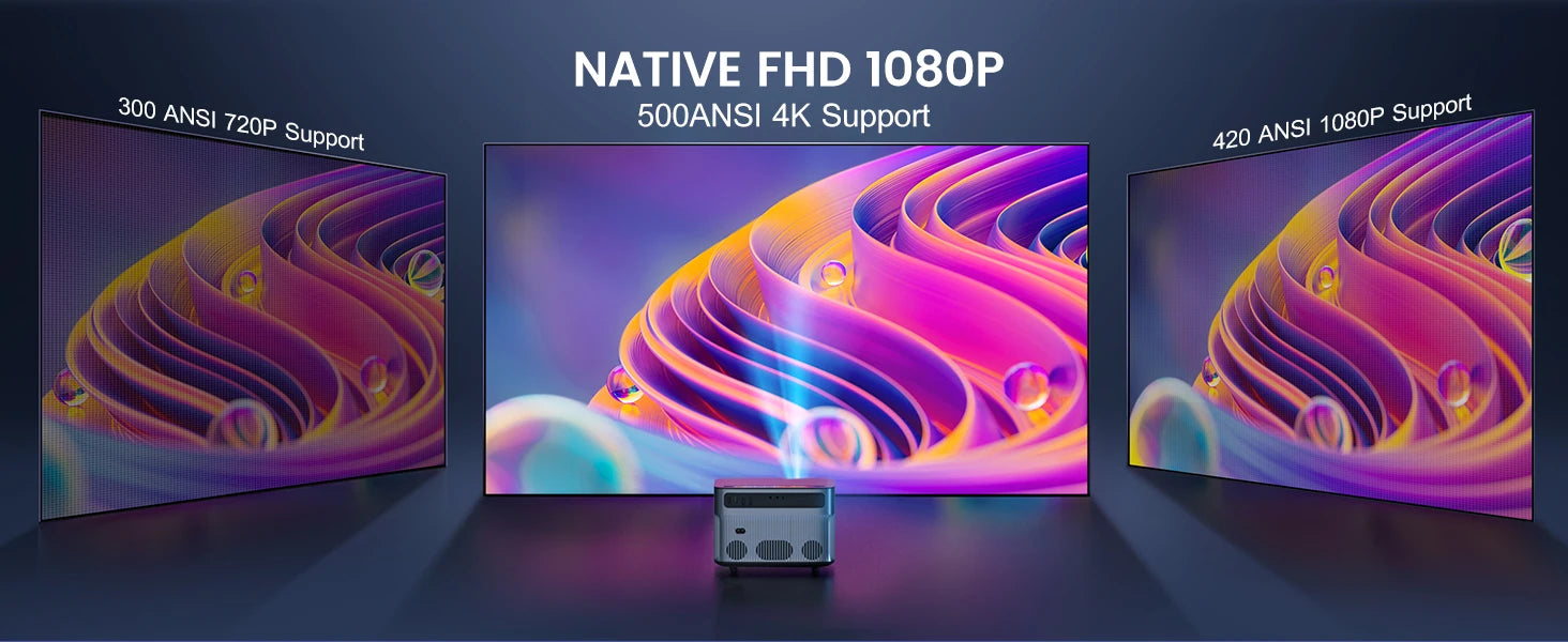 Wimius P64 izvorni 1080P Full HD projektor - 4K podrška, 500 ANSI, 25,000L, WiFi 6, Bluetooth, Auto Focus &amp; Keystone za vanjsko i kućno kino