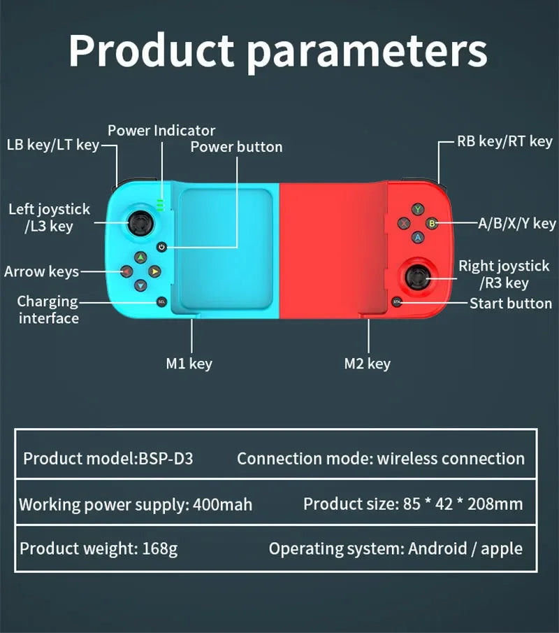 Bežični BT 5.0 rastezljivi kontroler za igre za mobilni telefon Android IOS Gamepad Joystick Eat Chicken Gamepad za PS4 Switch PC