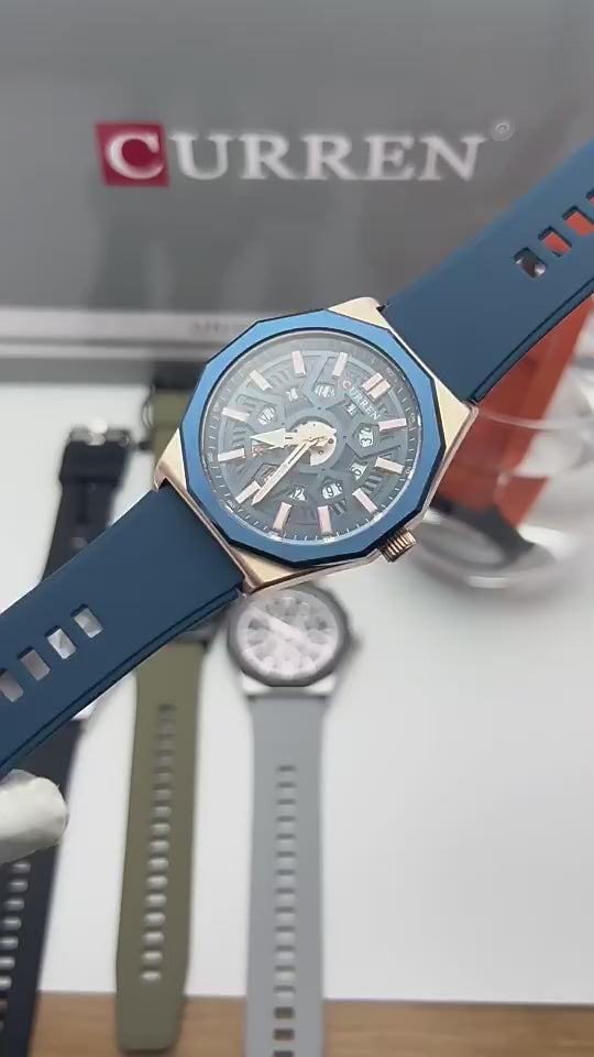 CURREN 8437 Muški modni sat sa ležernim silikonskim remenima, kvarčni mehanizam, automatski datum i svetleće kazaljke (Model 8437)