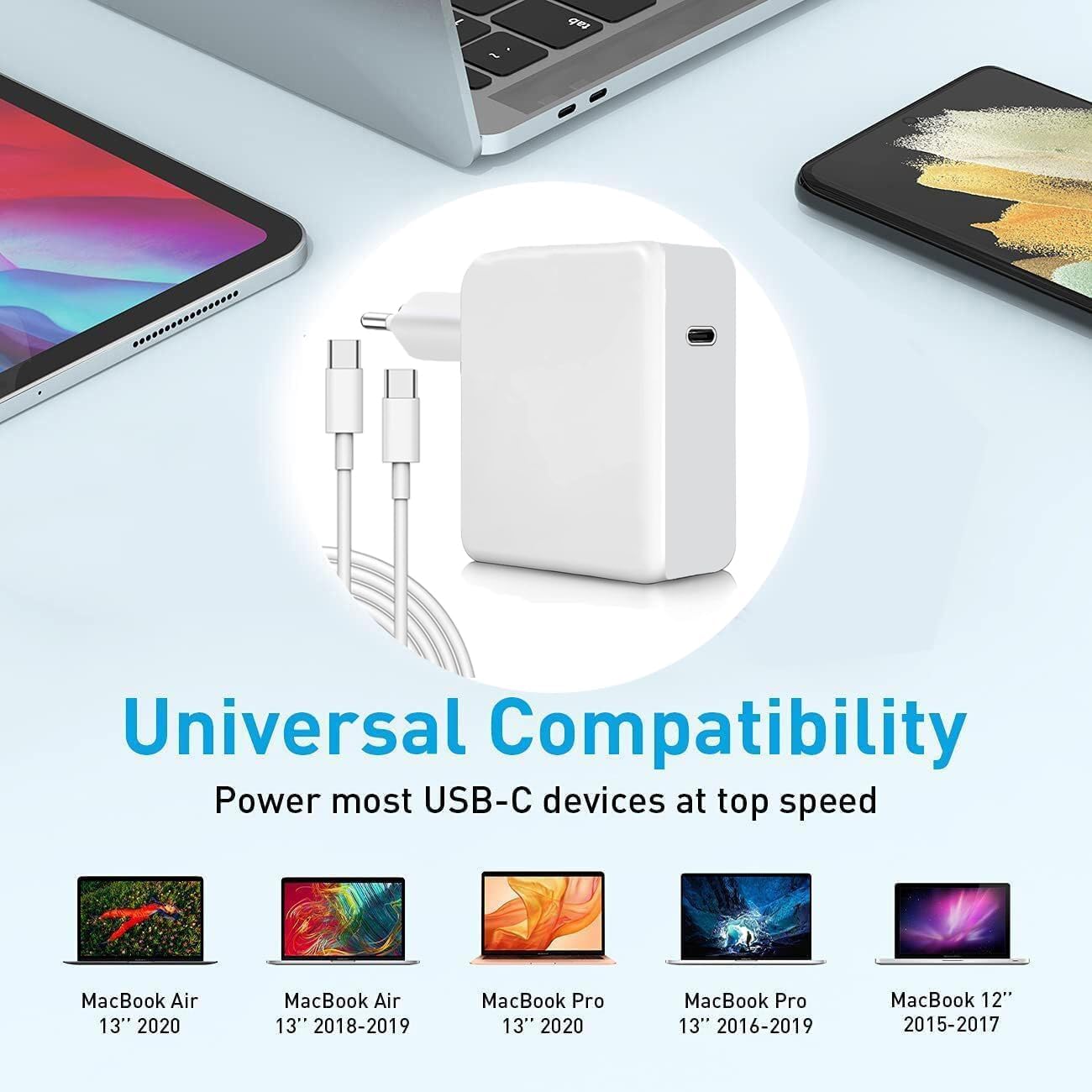 NRG+ adapter za brzo punjenje USB-C tipa C s 2M USB-C na USB-C kabelom za punjenje za MacBook Pro. 